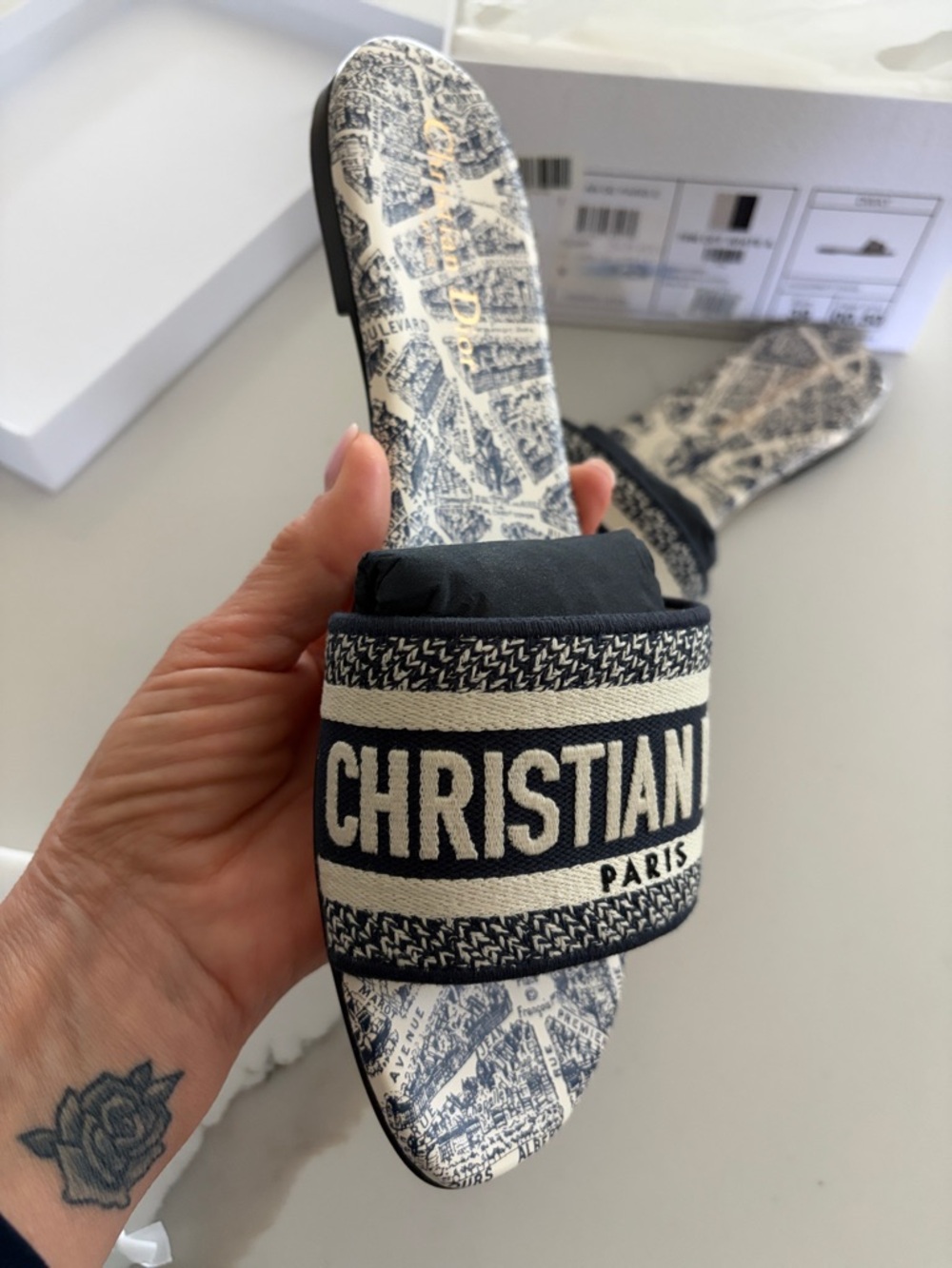 Christian Dior Black & Cream Slide Sandals - Picture 3 of 7